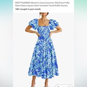 Blue floral puffy sleeve dress.